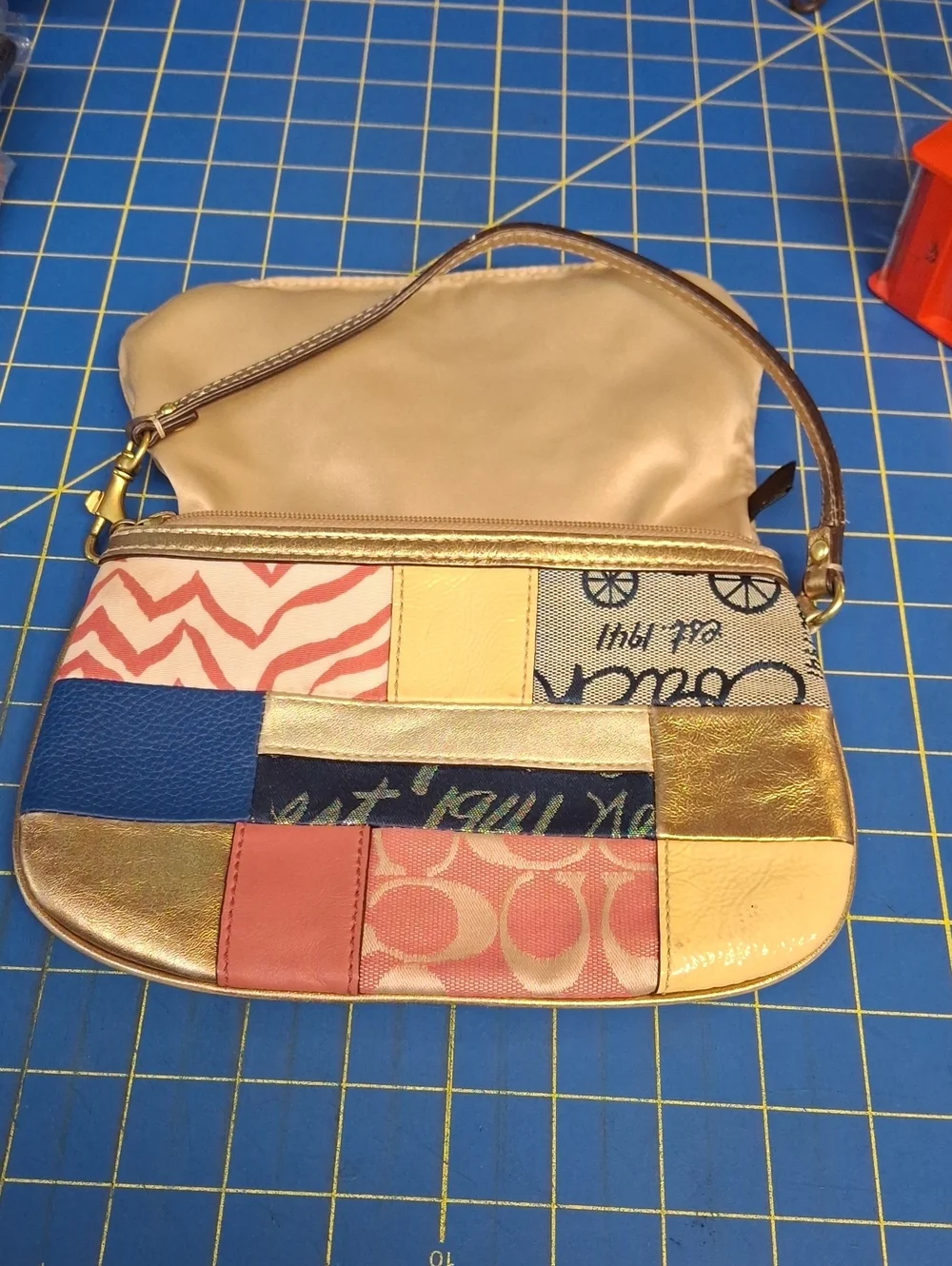 Coach Patchwork Leather & Canvas 8.5x5.5x0.5 Wristlet - Multicolor Preloved